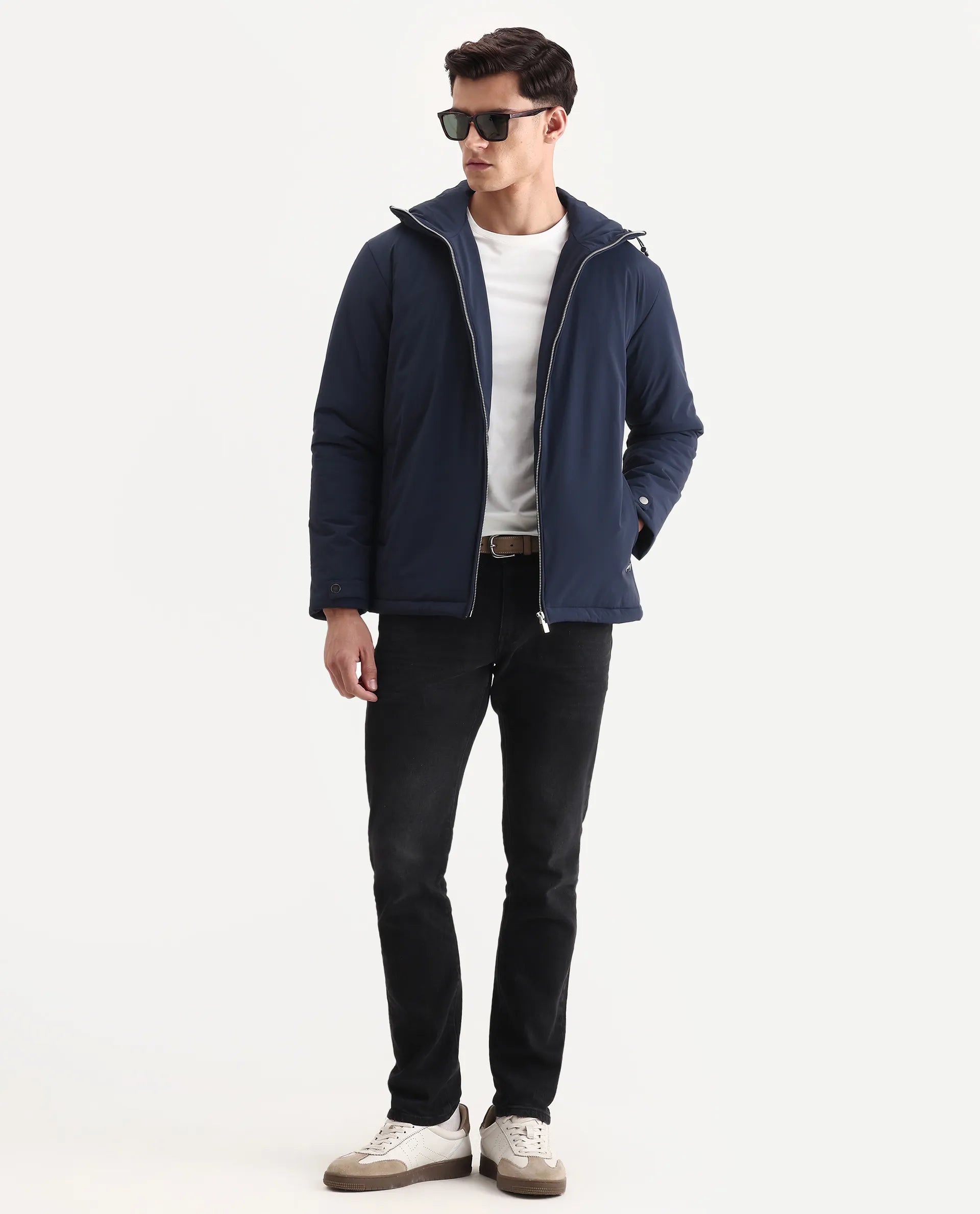 Rare Rabbit Men's Kost Navy Nylon Fabric High Neck Relaxed Fit Plain Jacket - Image 2