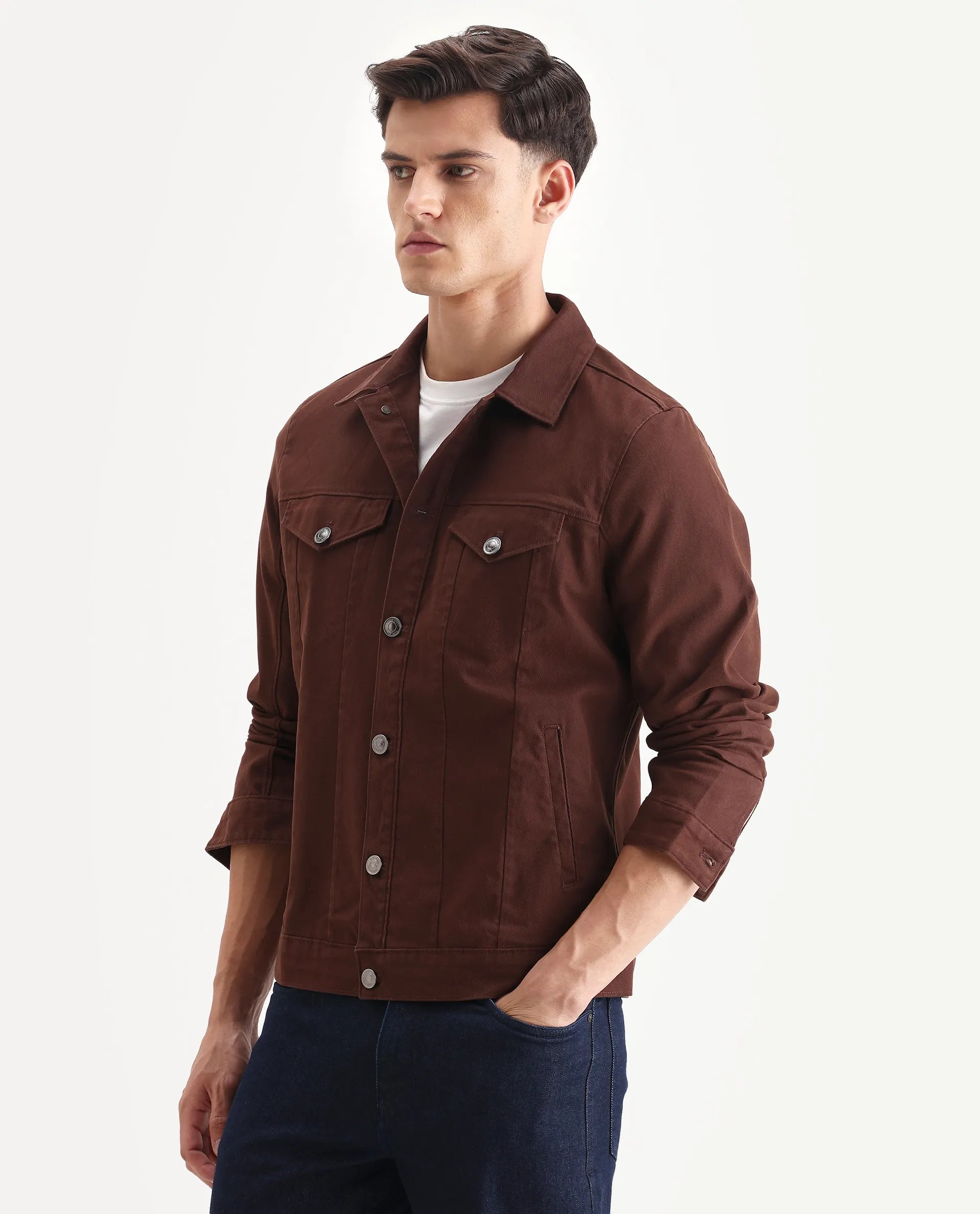 Rare Rabbit Men's Scut Brown Cotton Blend Fabric Collared Neck Relaxed Fit Plain Jacket - Image 5